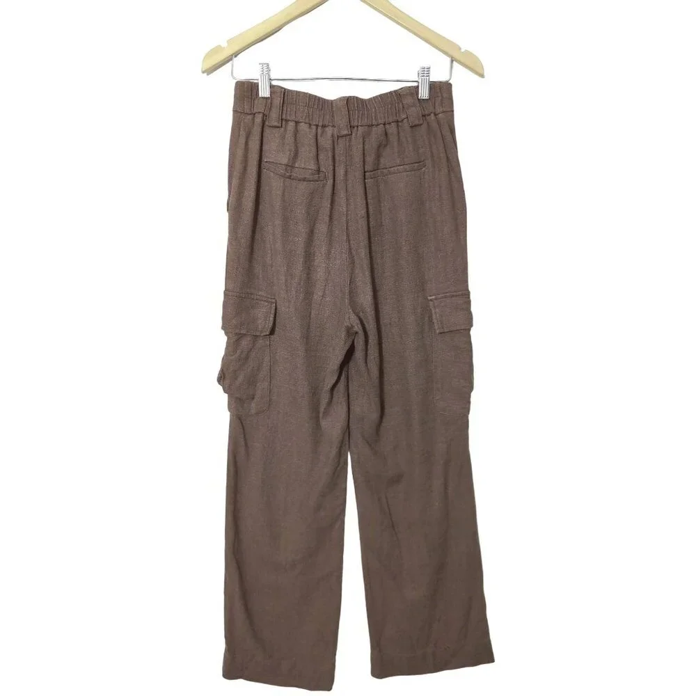 House Of Harlow Pants Womens 4 Brown Tailored Cargo Linen Blend Career Casual - Picture 3 of 10